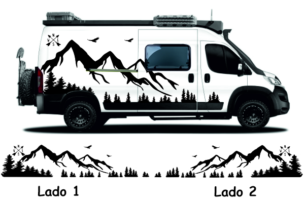 Bergcamperaufkleber mit Pinienstreifen und zwei Adlern  Streifen,  Landschaften und Landkarten, Aufkleber für Vans, Wohnmobile und Wohnwägen.