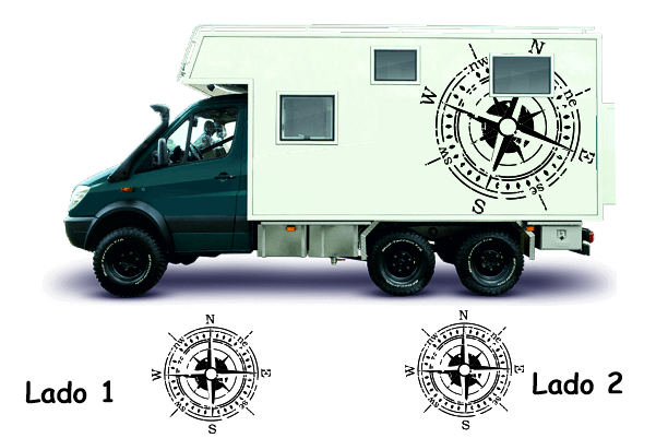 Abgenutzte Kompass-Wohnmobil-Aufkleber  Windrosen, Aufkleber für Vans,  Wohnmobile und Wohnwägen.