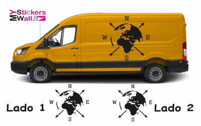 Camionnettes autocollant pour vans boussole avec des points globe