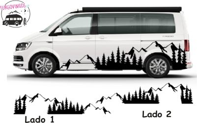 Streifenaufkleber Kiefernwald Mit Bergen Streifen Landschaften Und Landkarten Aufkleber Fur Vans Wohnmobile Und Wohnwagen